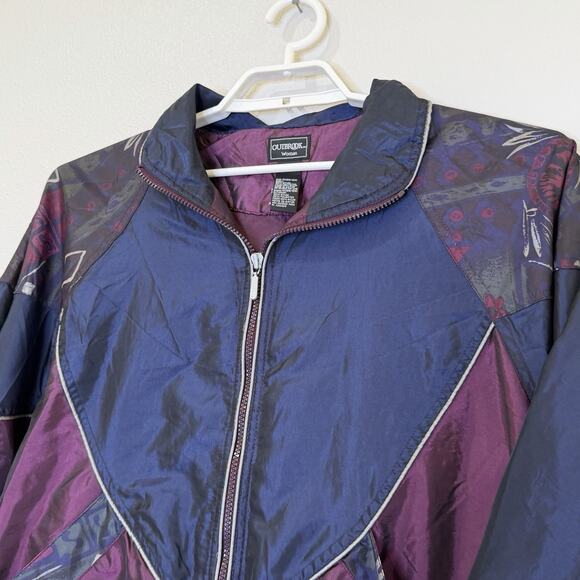 Outbrook Windbreaker Track Suit Womens Sz 1X Maroon Blue Full Zip Pull On Pants - Picture 2 of 12